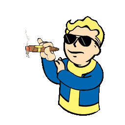 Vault Boy wearing black sunglasses and holding a lit cigar.