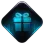 A glowing blue gift box icon centered inside a dark diamond-shaped frame.