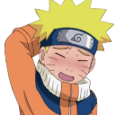 Naruto Uzumaki blushing and scratching the back of his head with a shy expression.