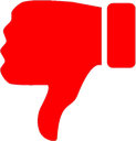 Hand with thumb pointing downward in a red color.