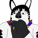 Furry character with black and white fur covering their mouth with both hands in a shocked expression.