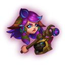 Lillia from League of Legends swings her magical staff to bonk a helmeted character on the head.