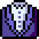 A formal suit jacket and tie rendered in a purple and white pixel art style.