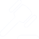 A white gavel icon striking a surface to indicate a final judgment.
