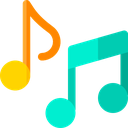 Two musical notes in orange and teal colors displayed side by side.