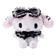 My Melody character wearing a black lace bow on her head and neck.