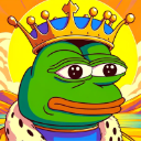 Pepe the Frog wearing a golden crown and royal robe with a smug expression.