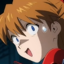Asuka Langley with wide eyes and a sweat drop looking shocked and confused.
