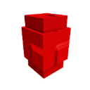 A low-poly red cube block floating against a solid black background.