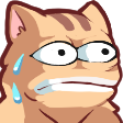 Cat with a Pepe the Frog face looking nervous with a bead of sweat.
