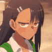 Nagatoro looking forward with a narrow-eyed, judgmental, and smug expression.
