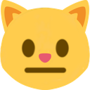 A yellow cat face with a blank, neutral expression and a straight line for a mouth.