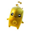 A cute golden liquid creature with large eyes and a small mouth standing upright.