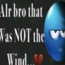 Blue face with a deadpan expression next to text that reads Alr bro that was NOT the wind with a broken heart icon.