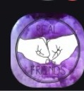 Two hands performing a fist bump inside a purple circular frame with the text Real Friends.