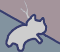 A gray cartoon cat repeatedly headbutting against a blue surface.