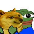 pepe_doge_hug animated GIF emoji from RIZZ HEAVEN | Chill • Hangout • VC • SFW • Events • Friends • Giveaways • Ask to DM • Non Dating