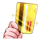 A hand holds up a sparkling gold credit card.