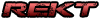 The word REKT written in a distressed red font on a black background.