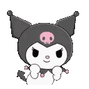 Kuromi looking shy and blushing with her hands held up to her face.