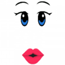 Roblox face with blue eyes and bright pink puckered lips.