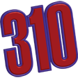 The numbers 310 in a bold, tilted red font with a thick purple outline.
