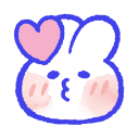 A white bunny with a pink heart floating above its head blowing a kiss.