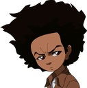 Huey Freeman looking sideways with a suspicious and judgmental expression.