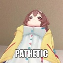 Inugami Korone looking down with a smug, condescending expression and the word pathetic written below.