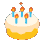 A pixel art cake with candles being cut into individual slices.