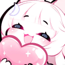 Anime girl smiling happily while hugging a large pink heart.