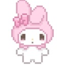 My Melody with a surprised expression in pixel art style.