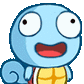 Squirtle with comically large, unaligned eyes and a wide, vacant grin.