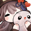 Hu Tao hugging her ghost companion tightly with a happy expression.