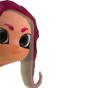 Octoling character with pink hair looking at the camera with a cheerful expression.