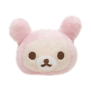 A cute pink plush bear head with a soft cream-colored muzzle and brown eyes.