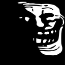 Trollge face with a wide, distorted, and unsettling grin emerging from deep black shadows.
