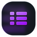 A purple bulleted list icon on a dark rounded square background.