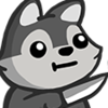 A cute cartoon wolf with a blank expression holding a kitchen knife.