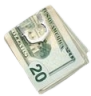 Stack of twenty-dollar bills angled to show the currency.