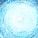 A bright blue circular explosion radiating light from the center.