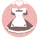 Maid apron icon centered on a circular pink background with a heart shape above it.