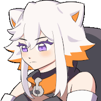 Anime cat girl with white hair and orange tips showing various smug and unimpressed facial expressions.
