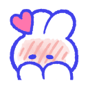 A white bunny with a pink blushing face and a small pink heart floating above its head.