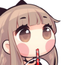 A cute chibi anime girl with brown hair sipping from a straw with a calm expression.