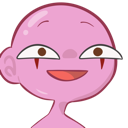 A pink character with a smug smirk and red markings under its eyes.