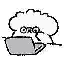 A cartoon dog with wide eyes frantically typing on a laptop keyboard.