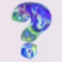 A 3D question mark with a swirling, iridescent rainbow texture.
