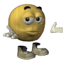 A yellow low-poly sphere character with boots pointing to the right with a blank expression.