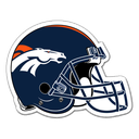 Denver Broncos football helmet with a navy blue shell and white horse logo.
